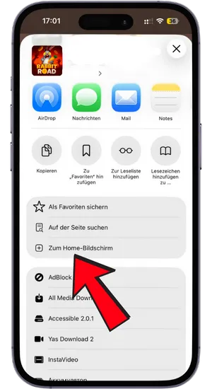 Rabbit Road App Teilen-Symbol in Safari