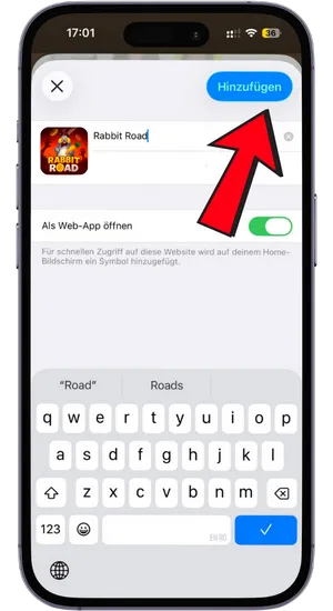 Rabbit Road App Shortcut zum iOS Home-Bildschirm hinzufügen